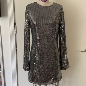 Silver sequin long sleeve mini dress